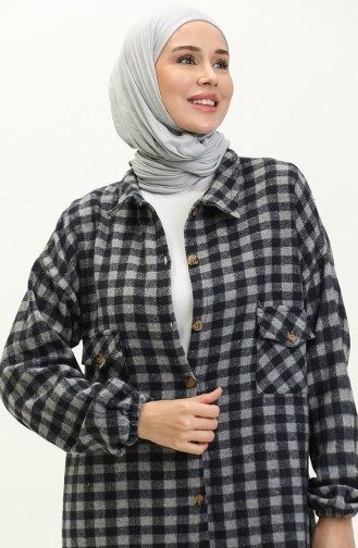 Plaid Patterned Lumberjack Long Tunic 0160-01 Navy Blue Gray 0160-01