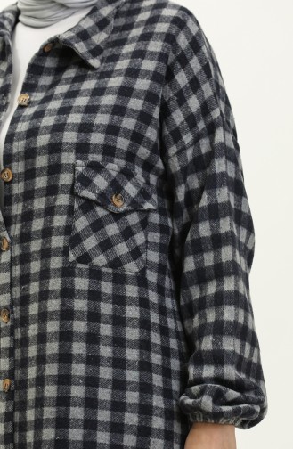 Plaid Patterned Lumberjack Long Tunic 0160-01 Navy Blue Gray 0160-01