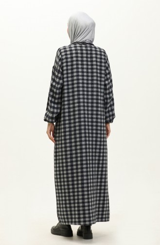 Plaid Patterned Lumberjack Long Tunic 0160-01 Navy Blue Gray 0160-01