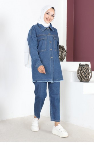 Veste En Jean Détail Pompon Bleu 6082 14848