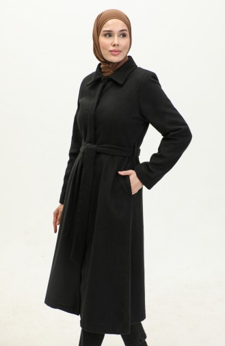 Belted Cashmere Hidden Placket Coat 71207-01 Black 71207-01