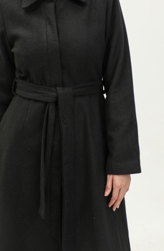 Manteau Cachemire Ceinturé Avec Patte Cachée 71207-01 Noir 71207-01