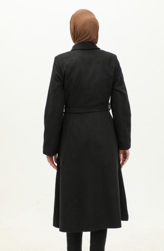 Belted Cashmere Hidden Placket Coat 71207-01 Black 71207-01