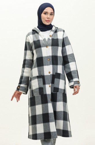 Plaid Patterned Fleece Cape 0166-07 Gray Smoked 0166-07