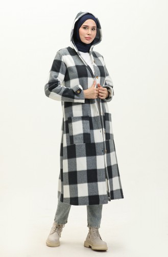 Plaid Patterned Fleece Cape 0166-07 Gray Smoked 0166-07