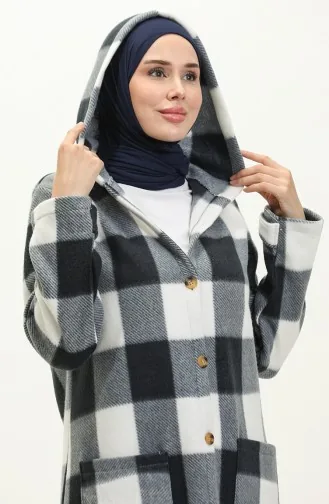 Plaid Patterned Fleece Cape 0166-07 Gray Smoked 0166-07