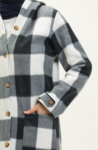 Plaid Patterned Fleece Cape 0166-07 Gray Smoked 0166-07