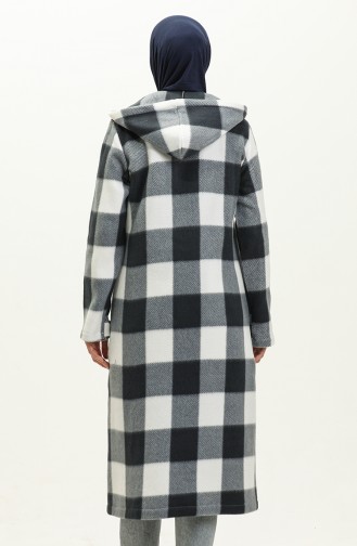 Plaid Patterned Fleece Cape 0166-07 Gray Smoked 0166-07