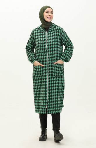 Houndstooth Patterned Zippered Cape 0178-03 Emerald Green 0178-03
