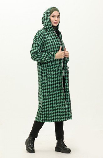 Houndstooth Patterned Zippered Cape 0178-03 Emerald Green 0178-03