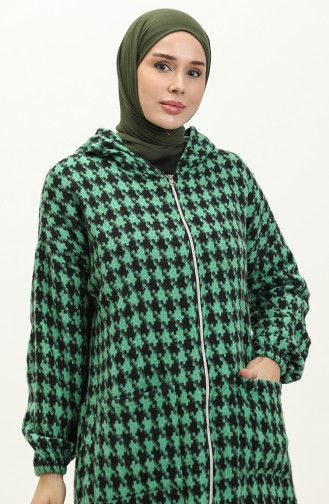Houndstooth Patterned Zippered Cape 0178-03 Emerald Green 0178-03