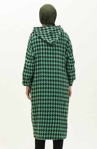 Houndstooth Patterned Zippered Cape 0178-03 Emerald Green 0178-03