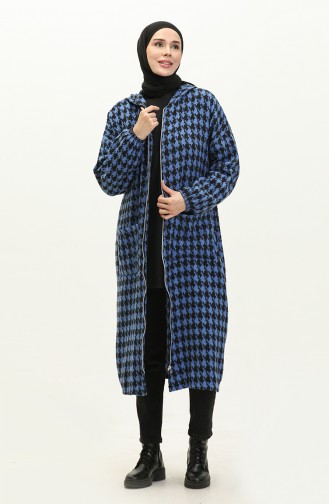 Houndstooth Patterned Zippered Cape 0178-04 Saxe 0178-04