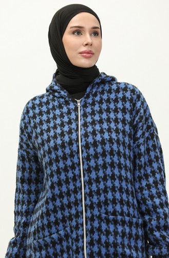 Houndstooth Patterned Zippered Cape 0178-04 Saxe 0178-04