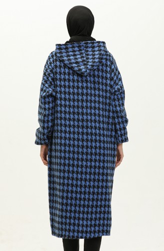 Houndstooth Patterned Zippered Cape 0178-04 Saxe 0178-04
