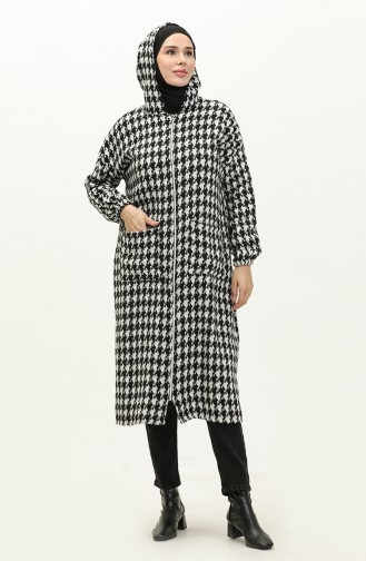 Houndstooth Patterned Zippered Cape 0178-06 white 0178-06