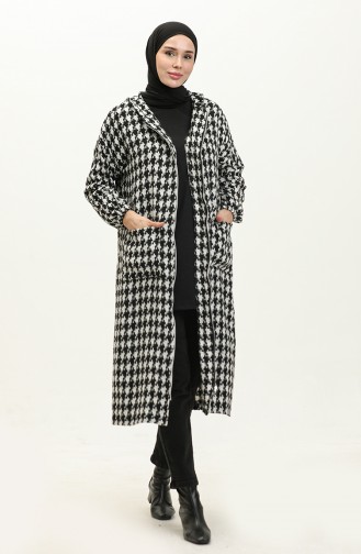 Houndstooth Patterned Zippered Cape 0178-06 white 0178-06