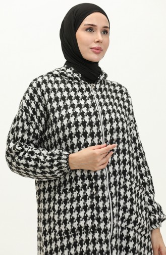Houndstooth Patterned Zippered Cape 0178-06 white 0178-06
