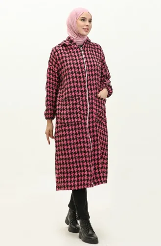 Houndstooth Patterned Zippered Cap 0178-07 Pink 0178-07