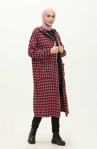 Houndstooth Patterned Zippered Cap 0178-07 Pink 0178-07