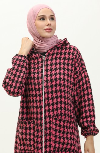 Houndstooth Patterned Zippered Cap 0178-07 Pink 0178-07