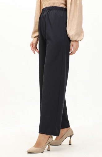 Wide Leg Elastic waist Trousers 0175-04 Navy Blue 0175-04