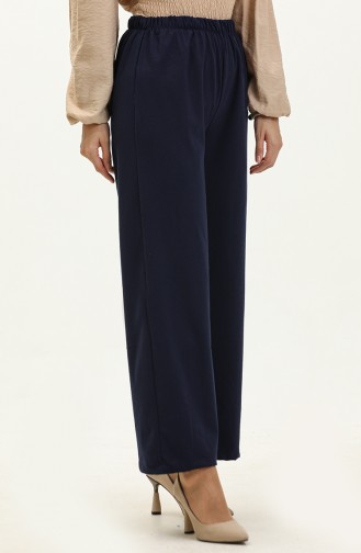 Pantalon Large Taille Elastique 0175-07 Bleu Marine Clair 0175-07
