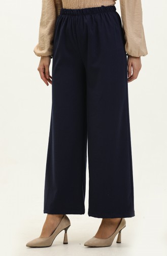 Pantalon Large Taille Elastique 0175-07 Bleu Marine Clair 0175-07
