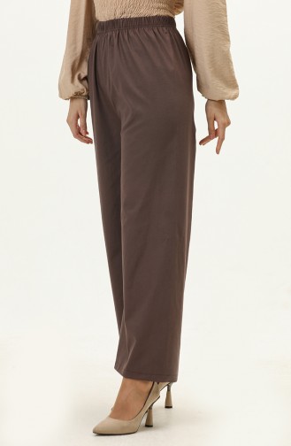 Elastic Waist Wide Leg Trousers 0175-15 Brown 0175-15