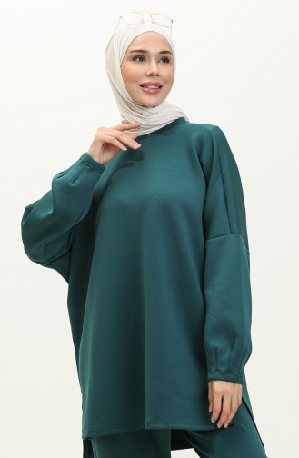 Scuba Kumaş Tunik Pantolon İkili Takım 232337-01 Zümrüt Yeşili