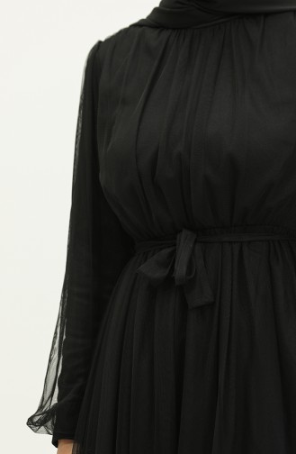 Beli Büzgülü Abiye Elbise 1993-01 Siyah