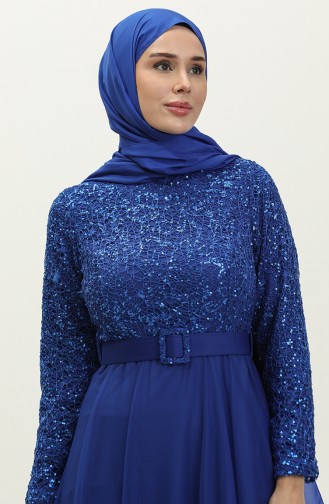 فستان سهرة بحزام 5353-19 لون أزرق 5353-19