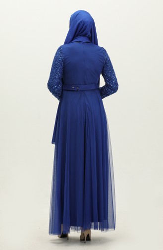 Belted Evening Dress 5353-07 Navy Blue 5353-19