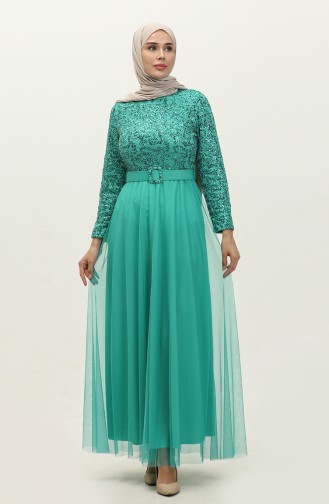 Robe De Soirée A Ceinture 5353-20 Vert 5353-20