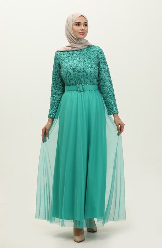 Robe De Soirée A Ceinture 5353-20 Vert 5353-20