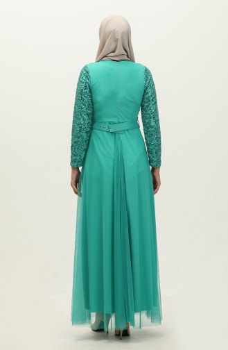 فستان سهرة بحزام للخصر 5353-20 لون أخضر 5353-20