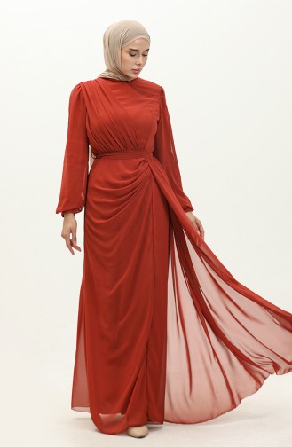 Belted Chiffon Evening Dress 5711-11 Brick Red 5711-11
