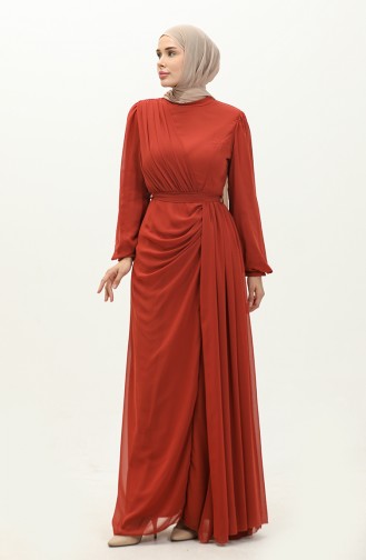 Belted Chiffon Evening Dress 5711-11 Brick Red 5711-11