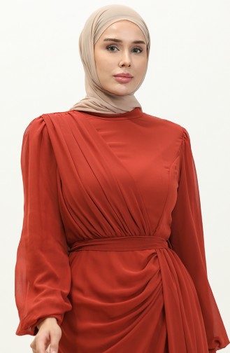 Belted Chiffon Evening Dress 5711-11 Brick Red 5711-11