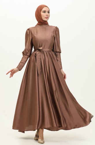 Cupped Satin Evening Dress 6080-01 Brown 6080-01