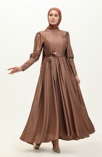 Cupped Satin Evening Dress 6080-01 Brown 6080-01