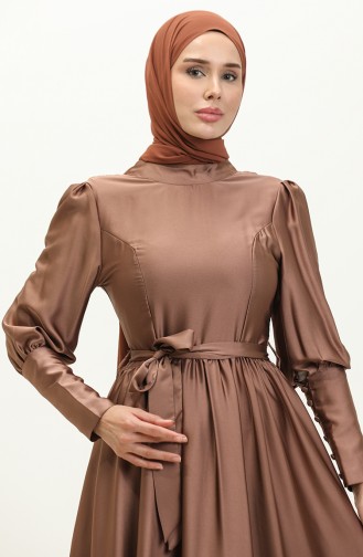 Cupped Satin Evening Dress 6080-01 Brown 6080-01