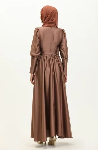 Robe De Soirée Coupe Coupée En Satin 6080-01 Marron 6080-01
