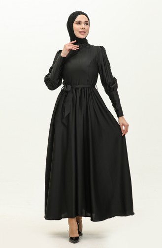 Abendkleid Aus Satin Mit Körbchen 6080-03 Schwarz 6080-03