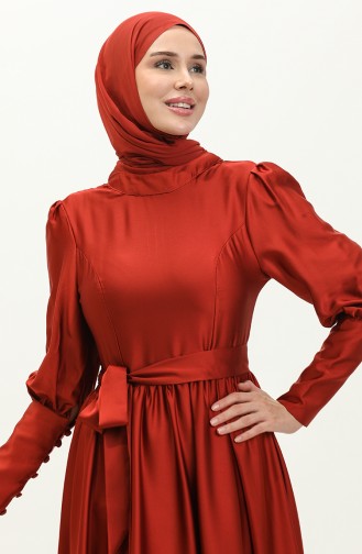 فستان سهرة ساتان  6080-05 أحمر غامق 6080-05