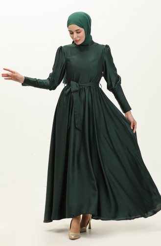 Cupped Satin Evening Dress 6080-06 Emerald Green 6080-06