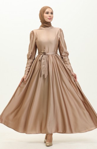 Cupped Satin Evening Dress 6080-07 Beige 6080-07