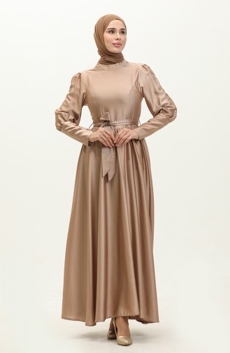 Cupped Satin Evening Dress 6080-07 Beige 6080-07