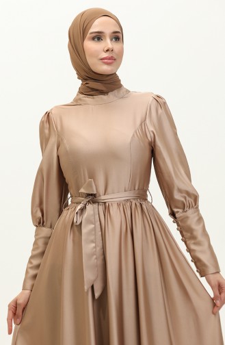 Cupped Satin Evening Dress 6080-07 Beige 6080-07