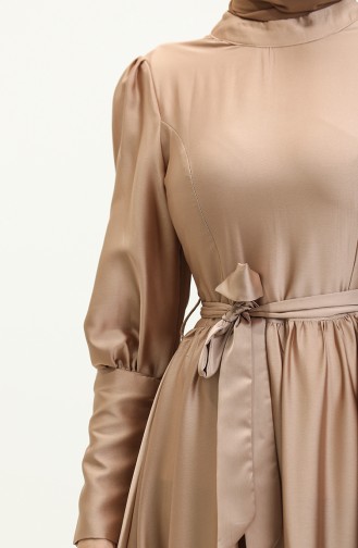 Cupped Satin Evening Dress 6080-07 Beige 6080-07